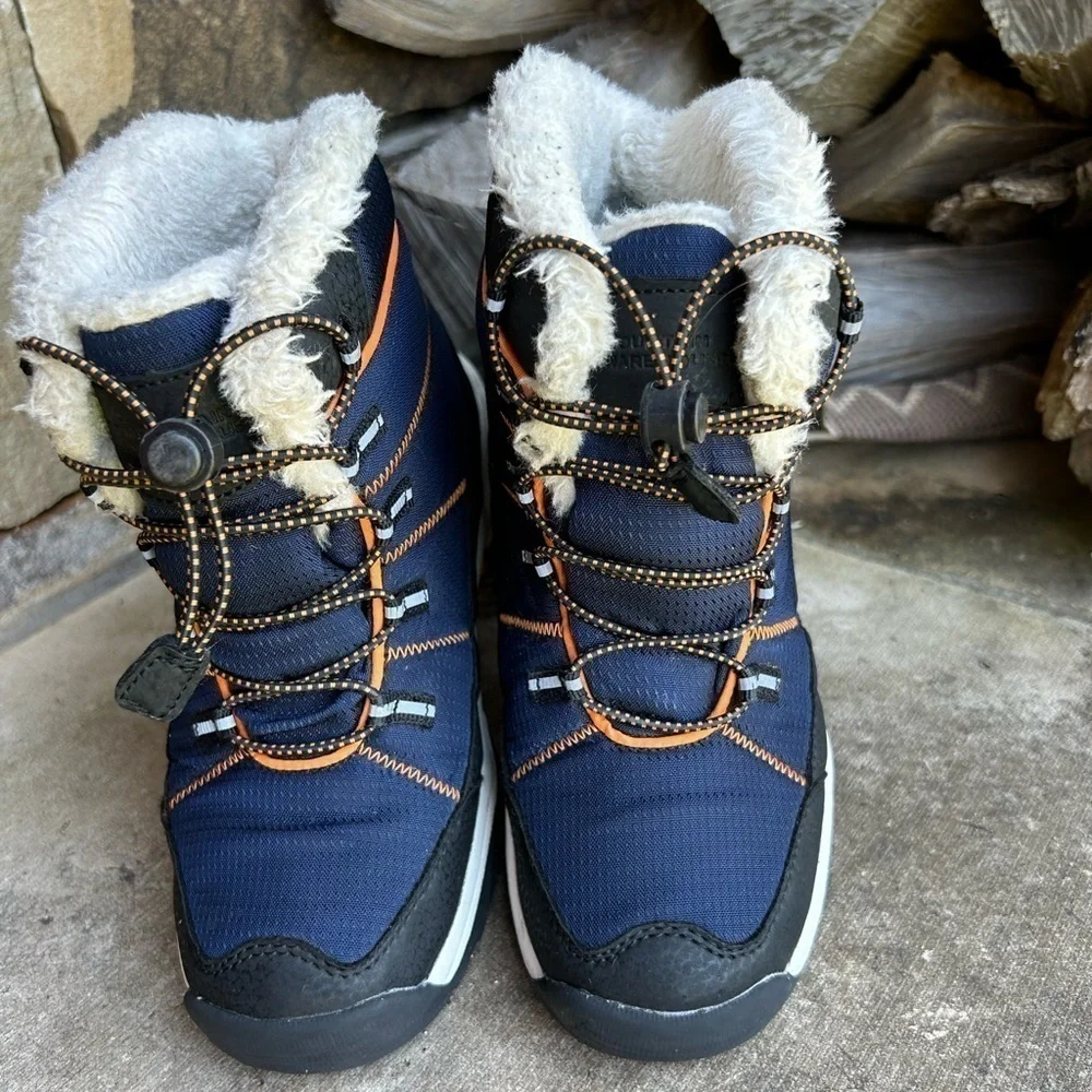 The Comet kids isotherm waterproof navy blue/orange snow boots w/faux furSz-3  k
